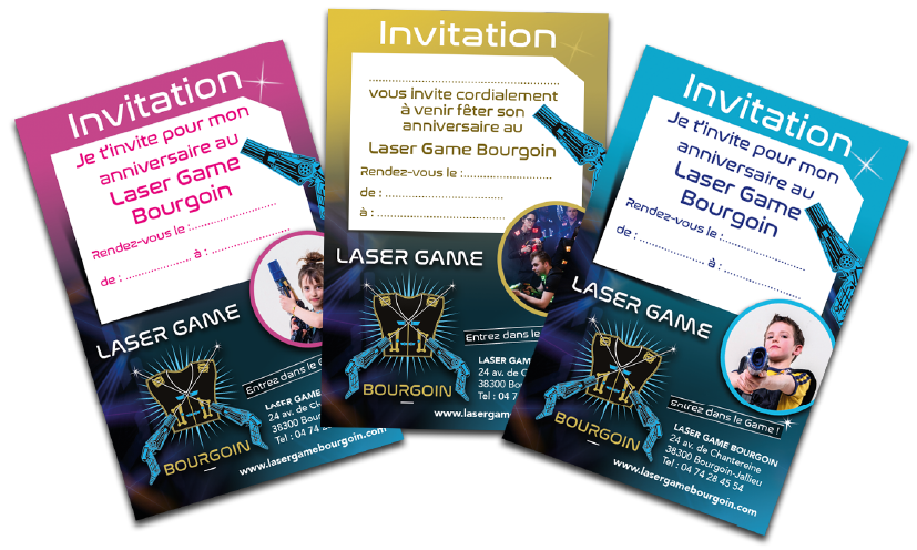 Cartes invitation Laser Game Bourgoin